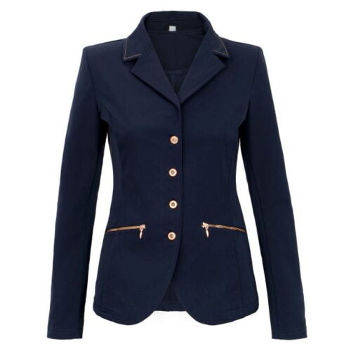 Granatowa marynarka z zamkami w kolorze różowego złota