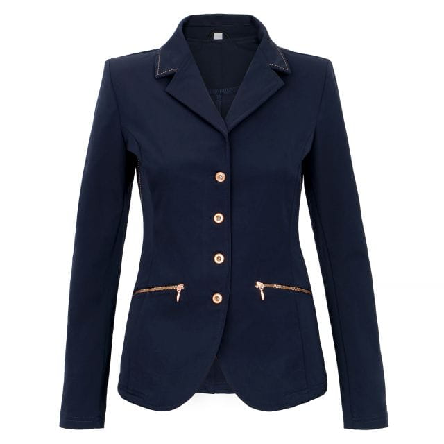 10920071-Frak-START-Marianne-damski-navy-front Granatowa marynarka z zamkami w kolorze różowego złota