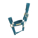 Turkusowy kantar z polarem i złotymi elementami, widok produktowy